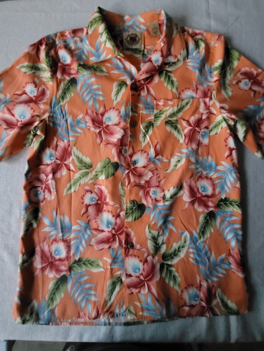 Pusser West Indies men's Orange Floral Button-Up Camp Shirt Size S